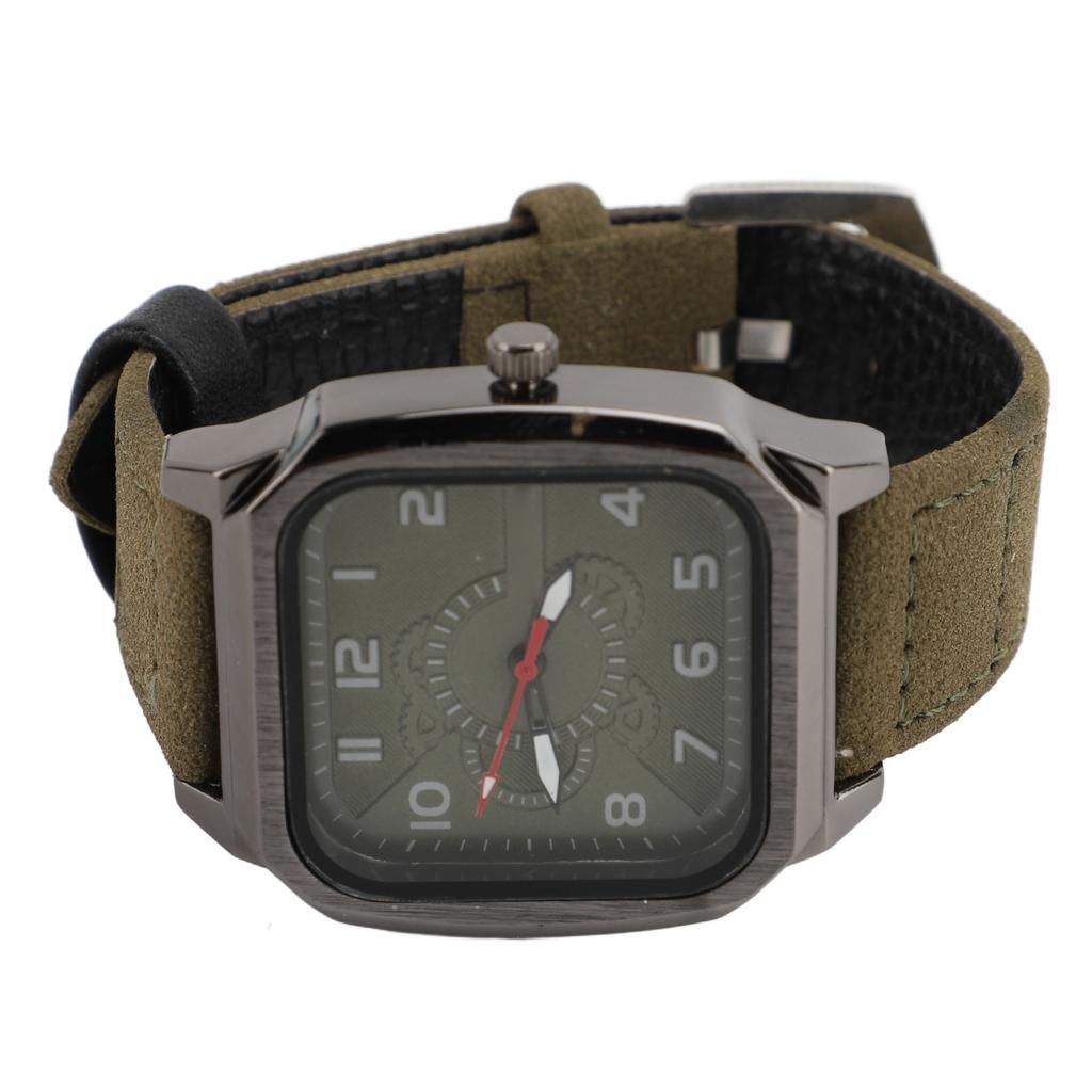 Men Watch PU Leather Strap Easy To Read Fashionable Look Casual Quartz Watch for Running Travel Hiking Party Green