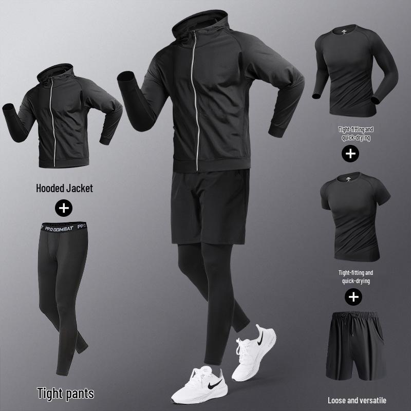 Men's Quick-Dry Sports Set: Gym Vest, Tight Long Sleeve, Morning Run & Cycling Suit