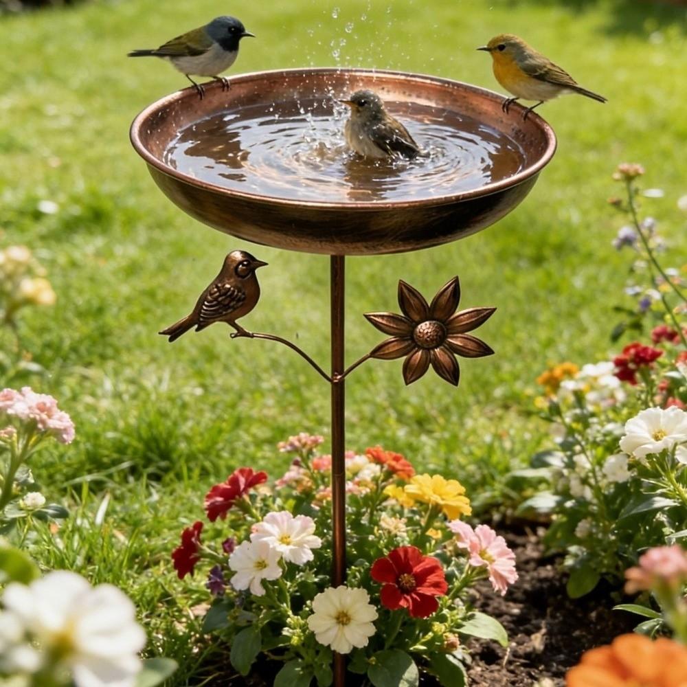 Rustproof Iron Garden Birdbath Retro Bird Feeding Station Standing Bird Basin  Various Pet Birds