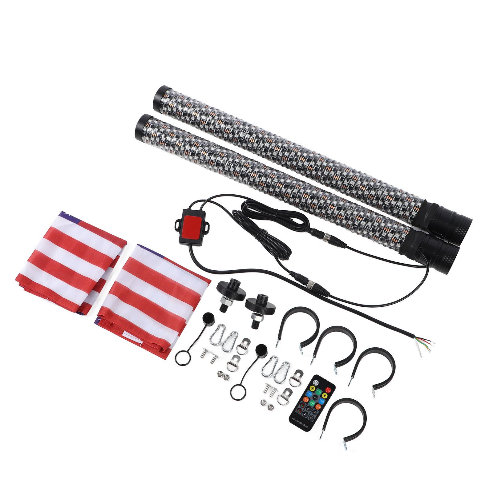 

2шт 1224 В RGB светодиодная штыревая антенна с водонепроницаемым приложением и пультом дистанционного управления, 366 режимов, для UTV 2FT with Flag