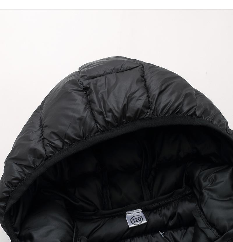 Autumn/Winter Solid Color Hooded Children's Down Cotton Jacket - Lightweight and Warm for Boys & Girls.
