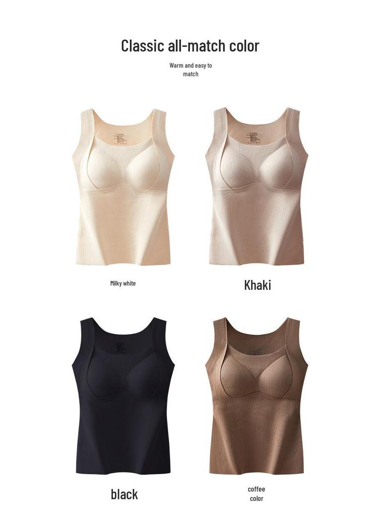 Women's Plus Size Velvet Warm Vest with Chest Pads - Autumn/Winter Cashmere Silk Base Shirt