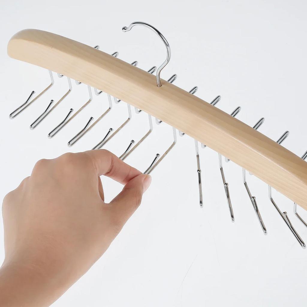 Camisole Hanger Wooden Tank Top Organizer with 24 Metal Hooks 360 Degrees Rotation Strappy Dress Hanger Multipurpose Hanger for