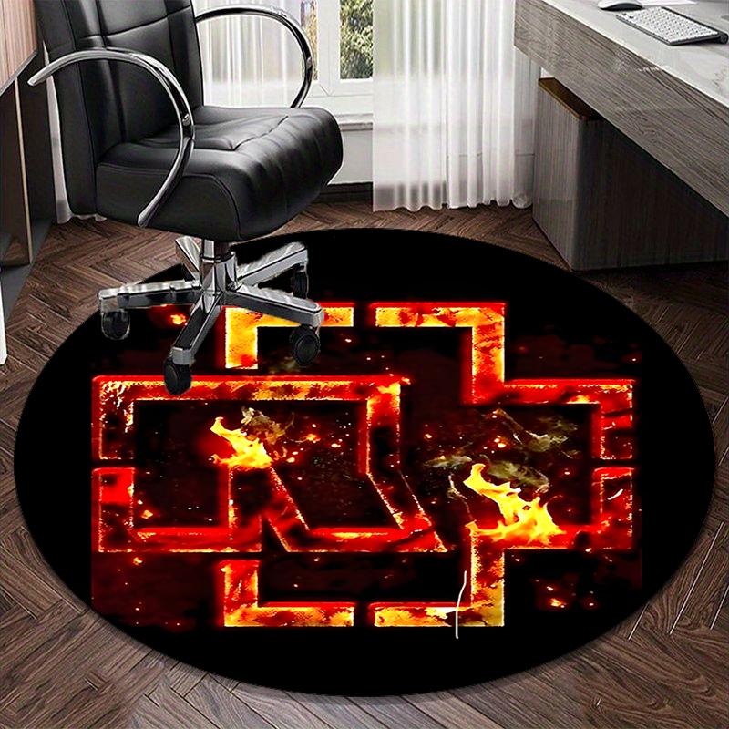 Ramms Rock Band Fire Logo Round Carpet Chair Cushion Round Entryway Rug, Soft Round Rugs for Living Room, Bedroom, Circle Carpet Decor Gifts
