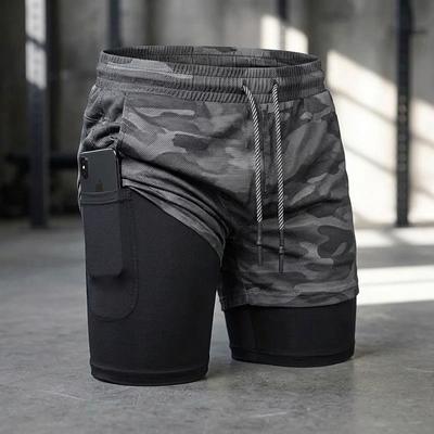 Breathable Quick-Dry Men'S Sports Shorts Double-Layer Trendy Brand Summer Quick-Dry Fitness Sports Quarter-Length Shorts