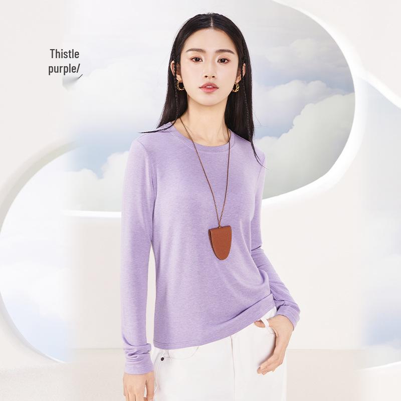Tencel Wool Collar Base Shirt: Silk-Like, Light, Warm, Round Neck, Knitted Long Sleeve Top for Autumn/Winter Women.