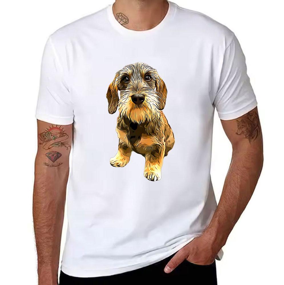 Unisexs Cotton Tshirt Cute Wirehaired Dachshund Print Casual Crew Neck Short Sleeve Tee For Dog Lovers