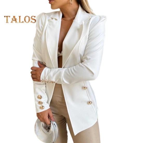 

Женский пиджак с лацканами, длинный рукав, кардиган, однотонный, открытый спереди, приталенный пиджак, деловая верхняя одежда S белый
