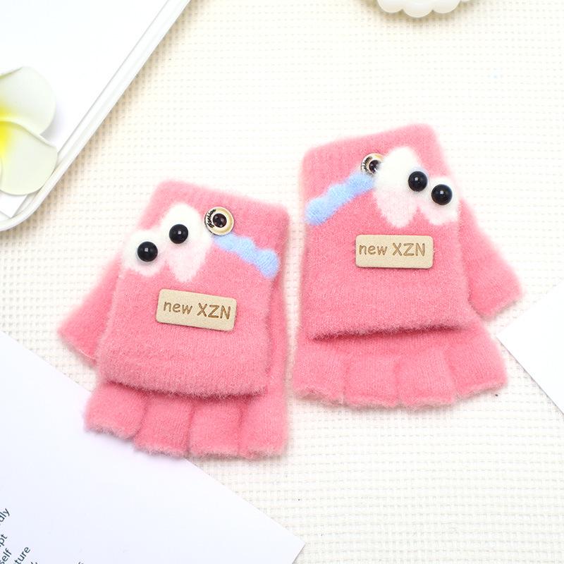 Cartoon Flip-Top Half-Finger Baby Gloves - Thick, Warm, Cold-Resistant for Boys & Girls