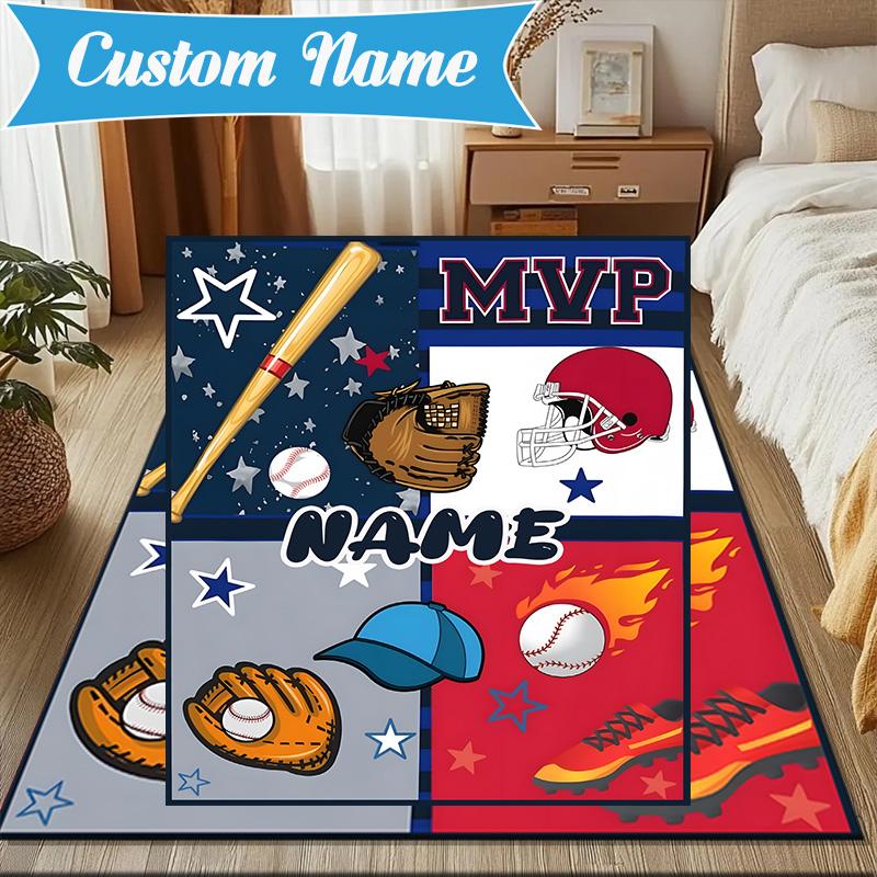 Custom Name Play Basketball Rug for Living Room, Game Rooms, Office, Bedroom, Floor Mat Playful Design, fan gifts Christmas decor