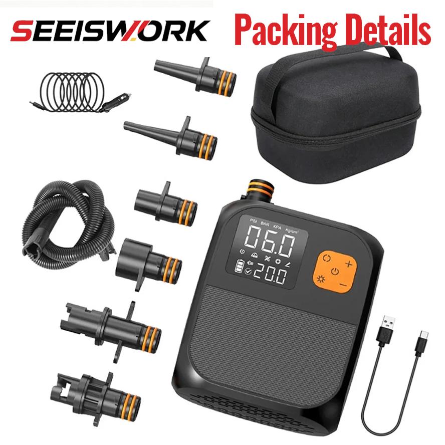 SEEISWORK 25PSI Electric SUP Inflation Pump 8000mAh Battery for Tent Sup Board Surfing Kite Inflatable Tent Boat Air Mattress
