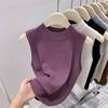 Versatile Sweater Knitted Slim Solid Color Base Layer Camisole Tank Top High Neck Short Outer Wear Sleeveless Top