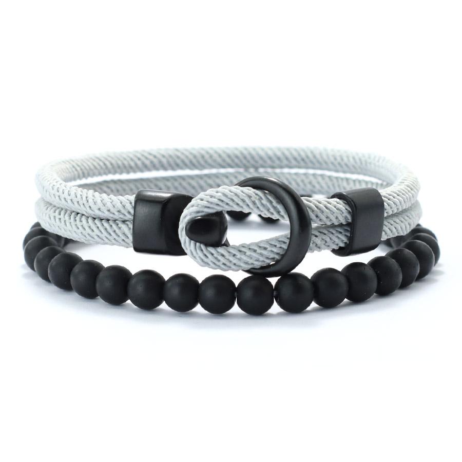 2 Stück Herren Armband Set Schwarz Einfacher Haken Natur Onyx Perlenarmband Outdoor Sport Herren Armband Lässige Accessoires Geschenk für Ihn