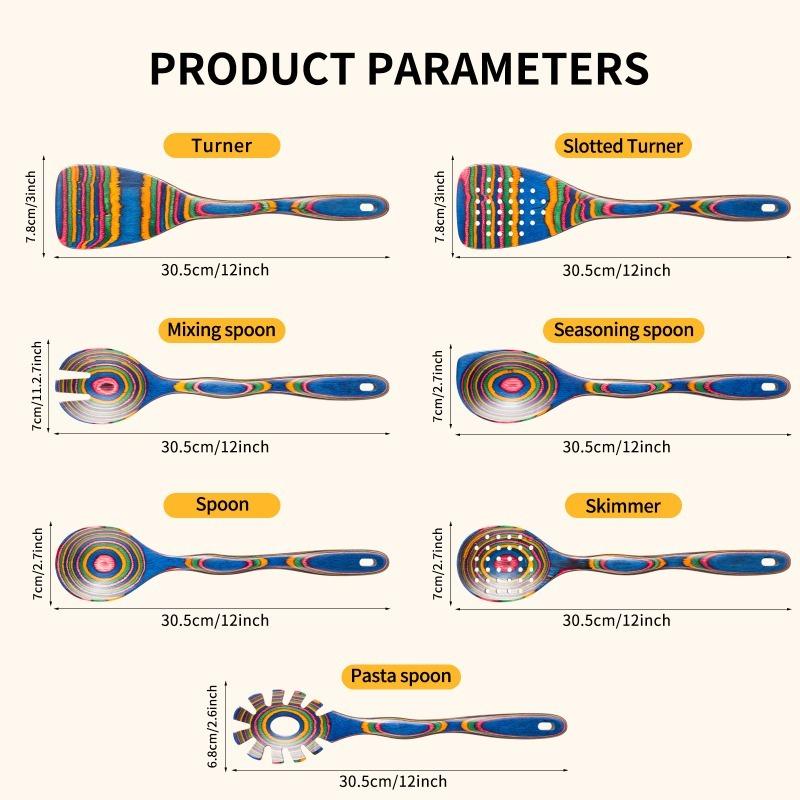 Набор из 7 прочных деревянных кухонных инструментов, деревянной посуды и деревянных кухонных принадлежностей