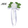 Durable Wedding Car Petals Artificial White Rose Decoration, Door Handle & Rearview Mirror Flower Bouquet Realistic Flowers with Satin Ribbon Bow And