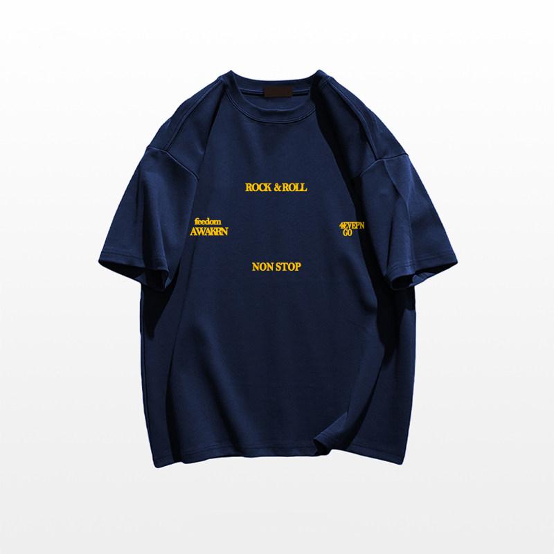 Unisex American Retro Trendy Letter T-shirt, Pure Cotton, Plus Size, Loose Fit, Hong Kong Style