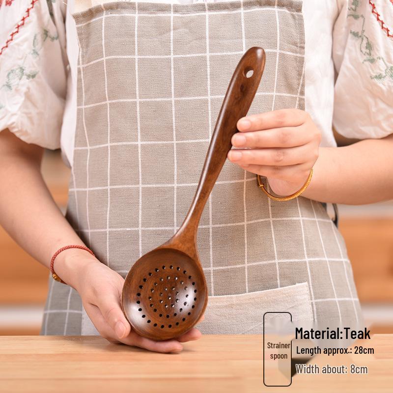 Set di pentole antiaderenti in teak thailandese: Spatola in Legno, Spatola per Saltare in Padella e Mestolo