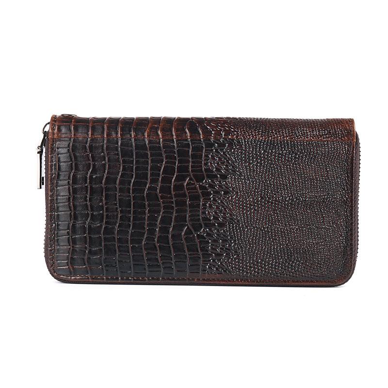 Herren Geldbörse Lang Reißverschluss Handtasche Echtes Leder Geprägtes Krokodilmuster Silberne Tasche Rindsleder Business Herren Handtasche
