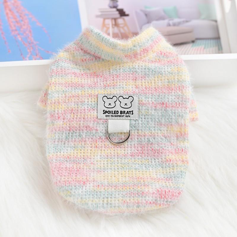 Pet cat small dog teddy dog clothes autumn and winter warm rainbow knitted sweater