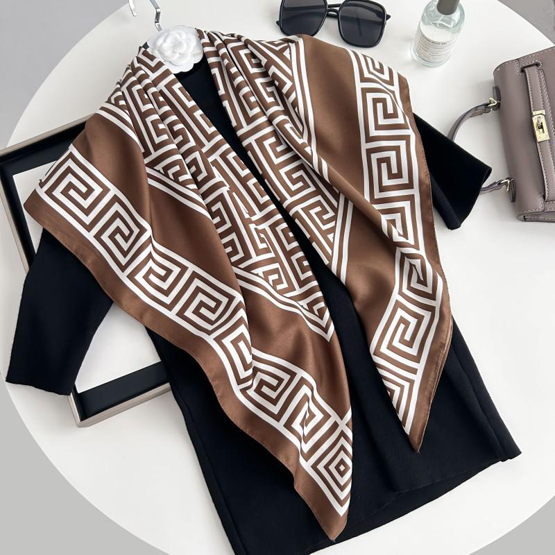 Čiernobiela hodvábna twill šatka so zvieracím vzorom - 90x90CM Jesenný/Zimný šál pre ženy