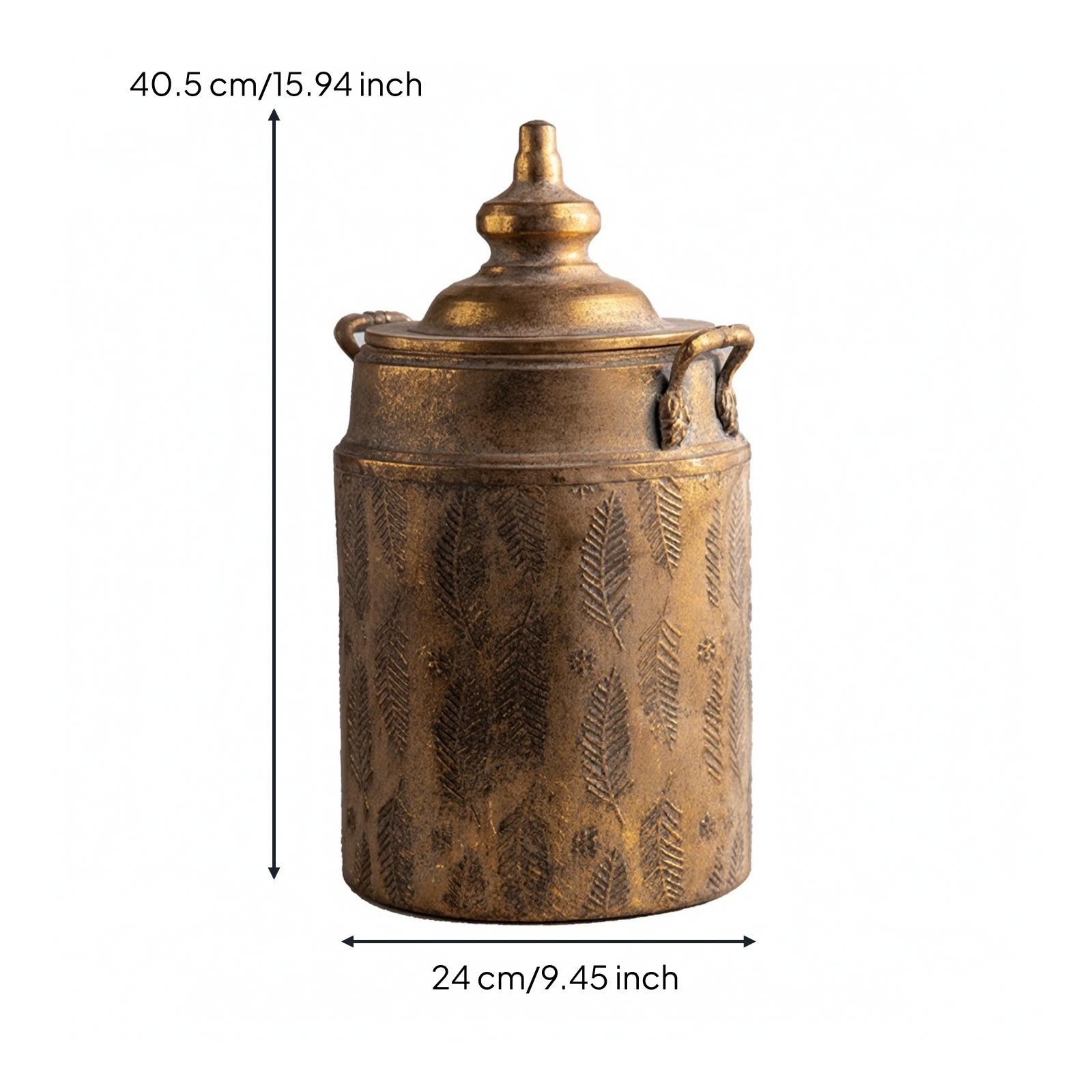 Iron Vase with Lid Antique Gold