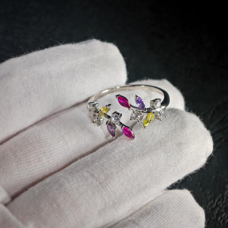 2026 Fine Jewelry 925 Sterling Silver Marquise Amethyst Citrine Ruby Willow Twig Leaves Open Ended Ring for Women Gift