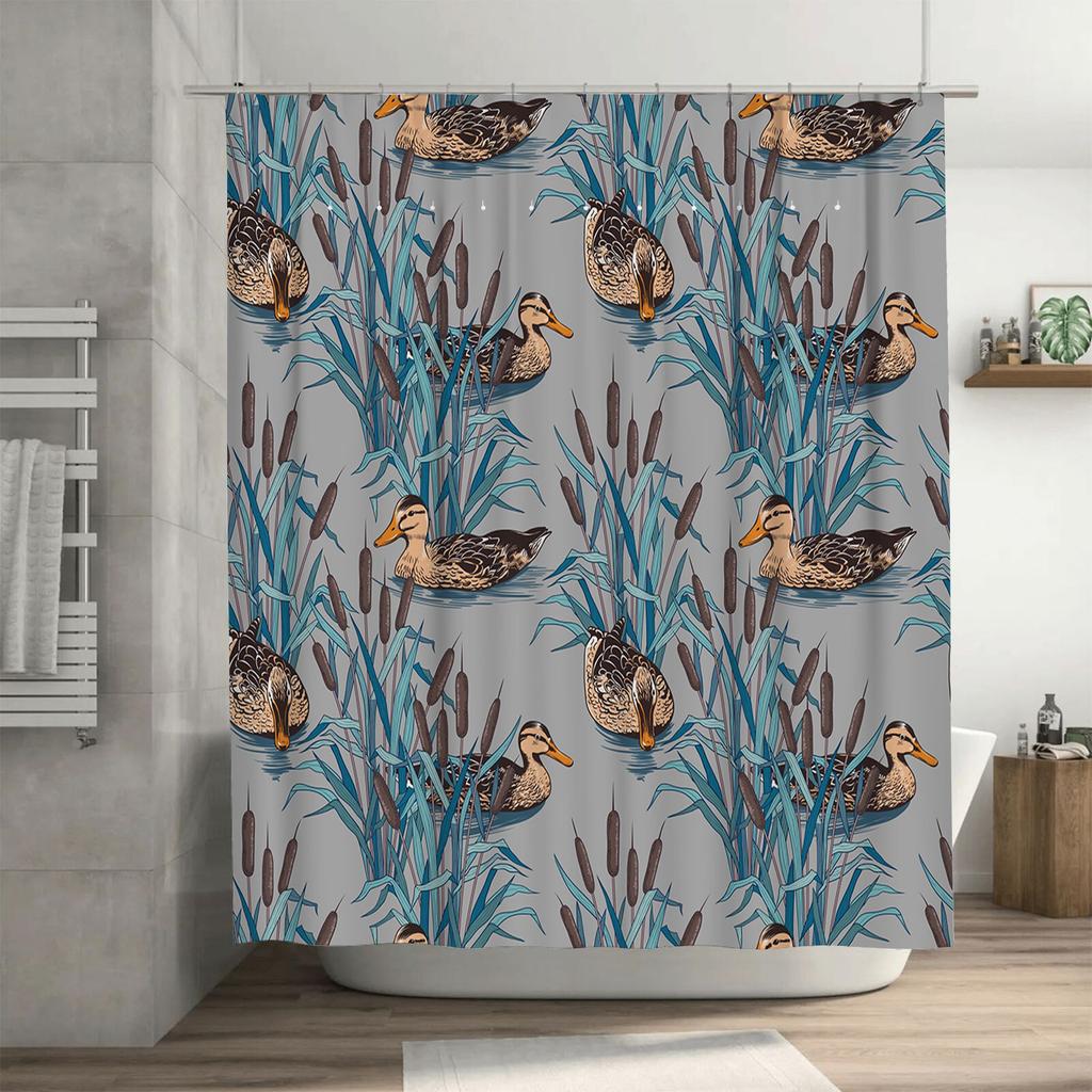 Waterproof Shower Curtain Decorative Fish Plaid Bath Mat Non-Slip Rug for Home Decoration Waterproof Washable Rectangular Bathro