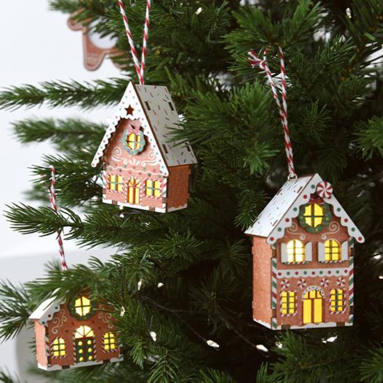 Christmas Gingerbread House Ornament Wooden Light Up Village House Christmas Tree Hanging Ornaments for Holiday Winter Home Party Tree Decor
