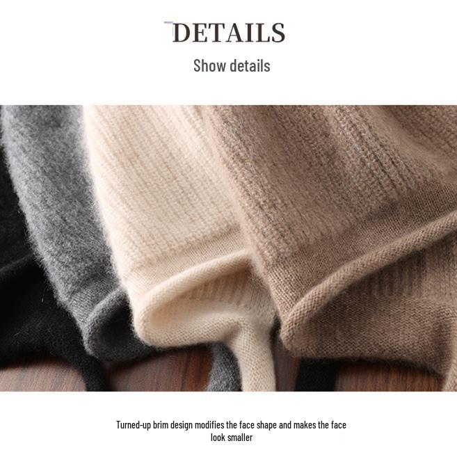 Women's Large Pure Wool Knitted Hat with Ear Protection - Warm, Thick, and Versatile for Autumn and Winter