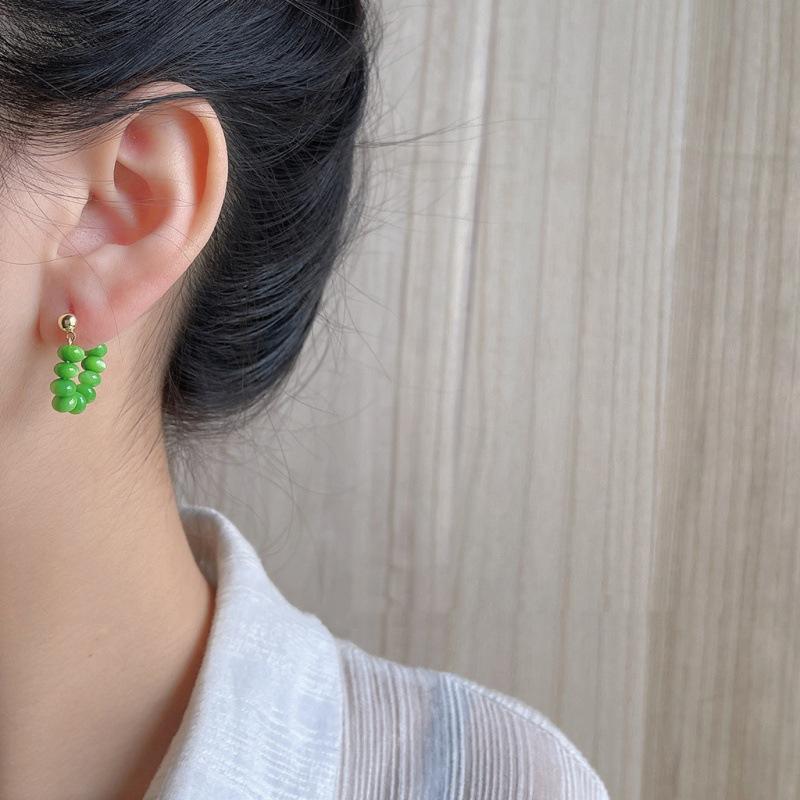 Retro Light Luxury Green Opal Earrings for Women Niche Design High-end Dangle Earring  Korean Elegant Fashion Jewelry