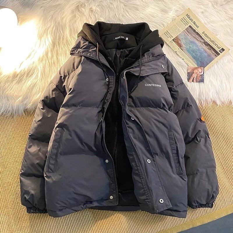 Korean Winter Leisure Cotton Clothes Women Parker Coat Y2K Multi-functional Fake Two Pocket Zipper Down Jacket Thick Coat