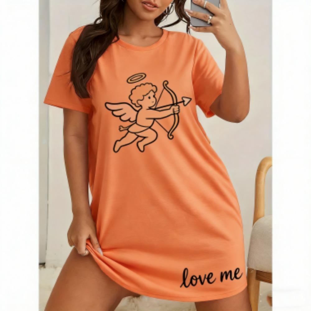 Love Me Print For Women Short Sleeve Sleepwear Dresses Loose Casual Fit Tee Nightwear Home Clothes Nightie Loungewear Dresses