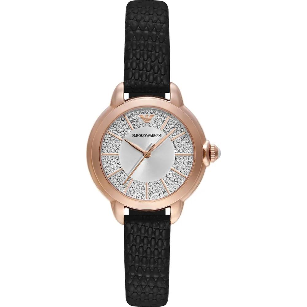 

Emporio Armani Mia Silver Black Leather Ladies Quartz Watch AR11631 серебряный