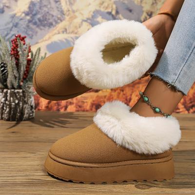 Moda Feminina Botas Inverno Quente Botas Planas De Pele Femininas Camurça Sintética Fofa Botas De Casa Peludas Conforto Antiderrapante Sapatos De Algodão Para Mulheres