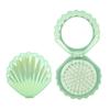 2-In-1 Mini Air Cushion Brush with Makeup Mirror Portable Shell Shape Travel Hair Comb Women Girls Folding Round Mirror Scalp