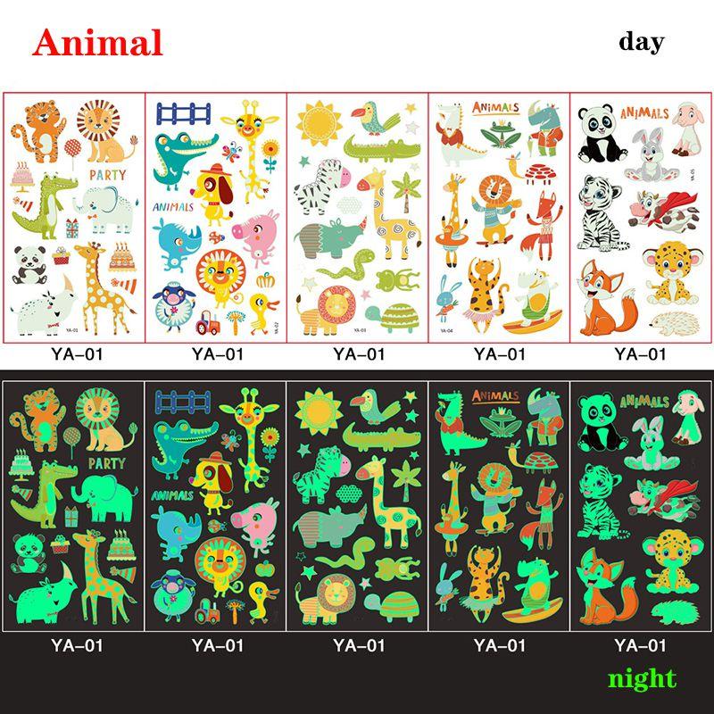 

Светящиеся в темноте мультяшные тату-наклейки Водонепроницаемые потные наклейки Животное Animals