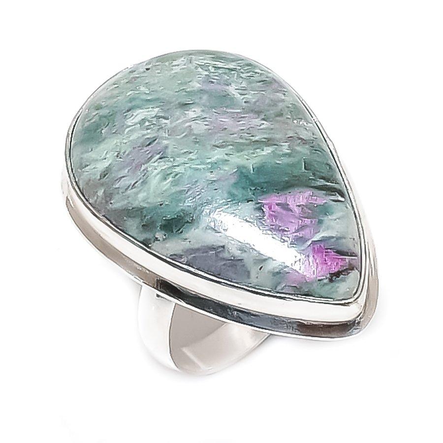 Natural Ruby Fuchsite Gemstone 925 Sterling Silver Jewelry Ring Size 7.5 H1b15