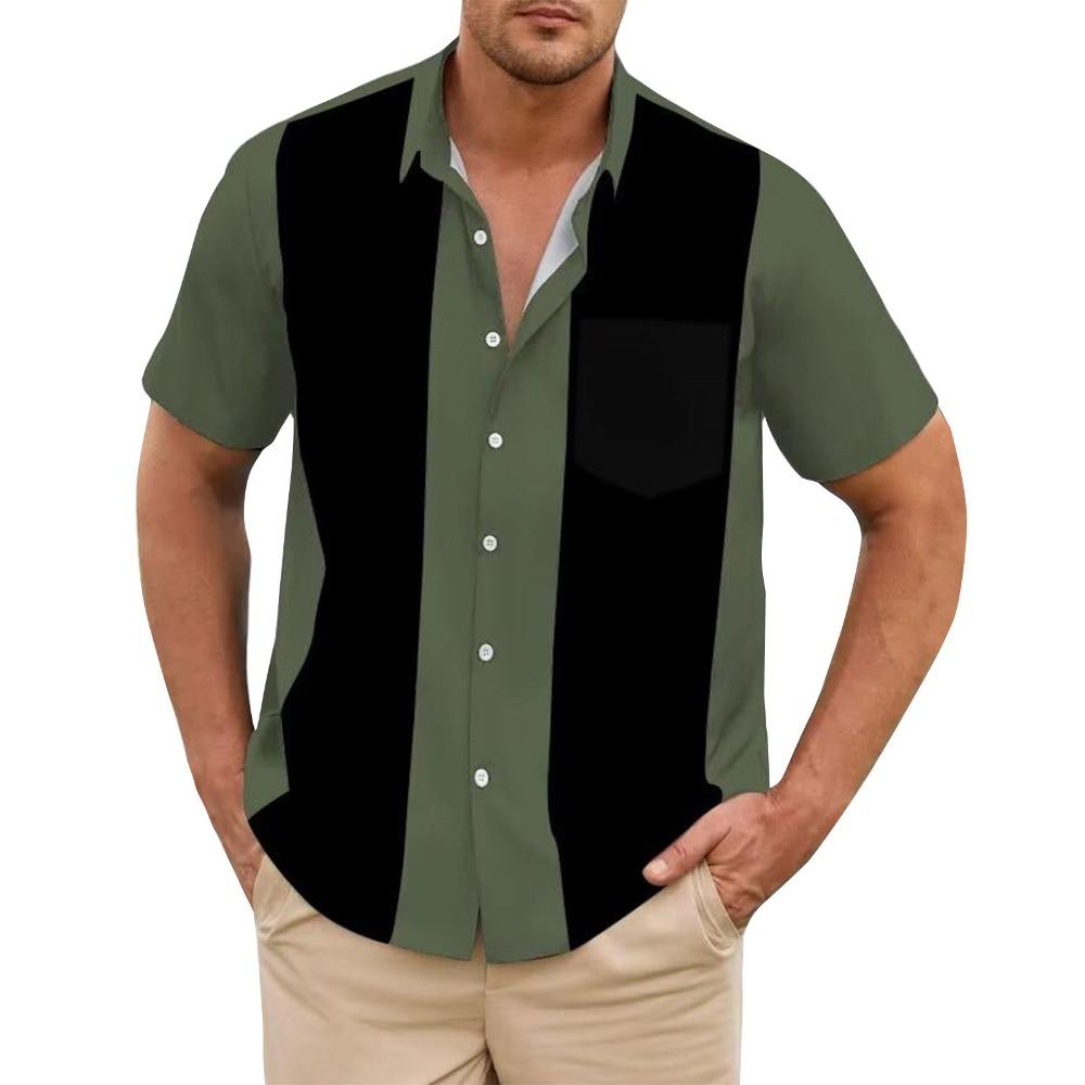 

Fashion Business Stripped Splicing Shirt For Men Vintage Casual And Versatile Button Down Bowling Short Sleeve Summer T-Shirt XL
