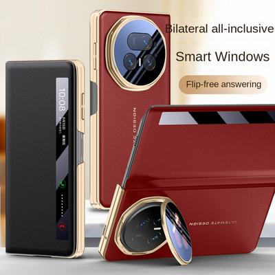 Skórzany Smart Window Smart Sleep Magnetyczny Uchwyt na Soczewkę Etui Ochronne Dla Honor Magic V5 Wszechstronne Tylne Pokrowce na Telefon Komórkowy