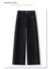 Women's High-Waisted Retro Wide-Leg Denim Pants - Dark Blue, Petite, 2024 Spring/Summer Collection
