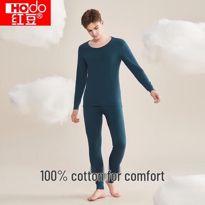 Hongdou Pure Cotton Couple's Lightweight Round Neck Thermal Underwear Set