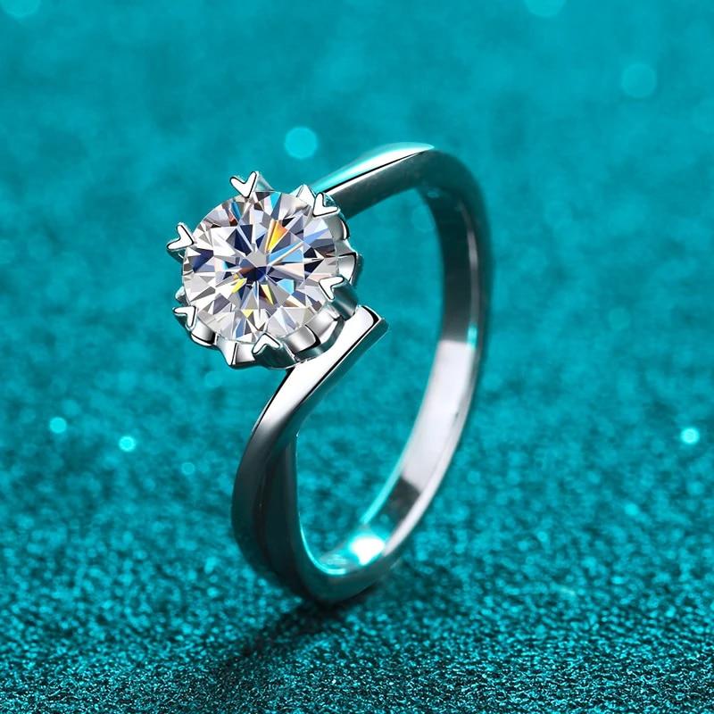 KNOBSPIN 1ct D Color Moissanite Inel s925 Sterling Sliver Placat 18k Aur Alb Eternity Band Inele de logodna pentru femei