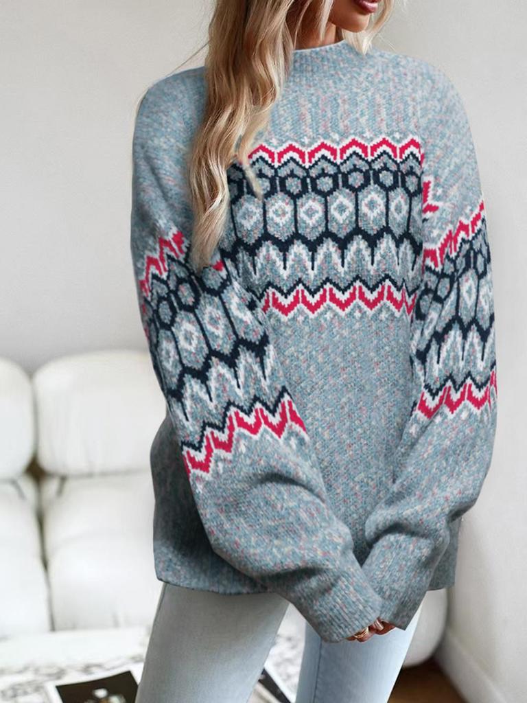 European and American Women's Snowflake Half-High Collar Sweater, Knitted for Autumn/Winter 2025
