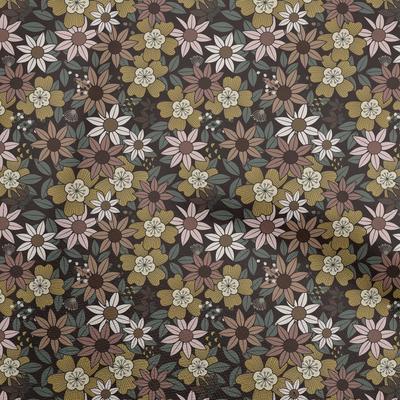 Cotton Flex Brown Fabric Floral Retro Diy Clothing Quilting Fabric Print Fabric By Yard 40 Inch