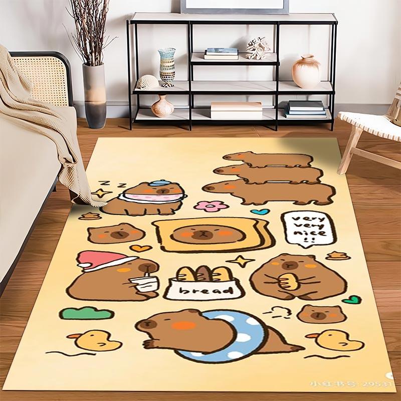 Cute Cartoon Brown Bears Pattern Carpet with Yellow Background Suitable for Use As an Anti-slip for Living Room Bedroom Sofas