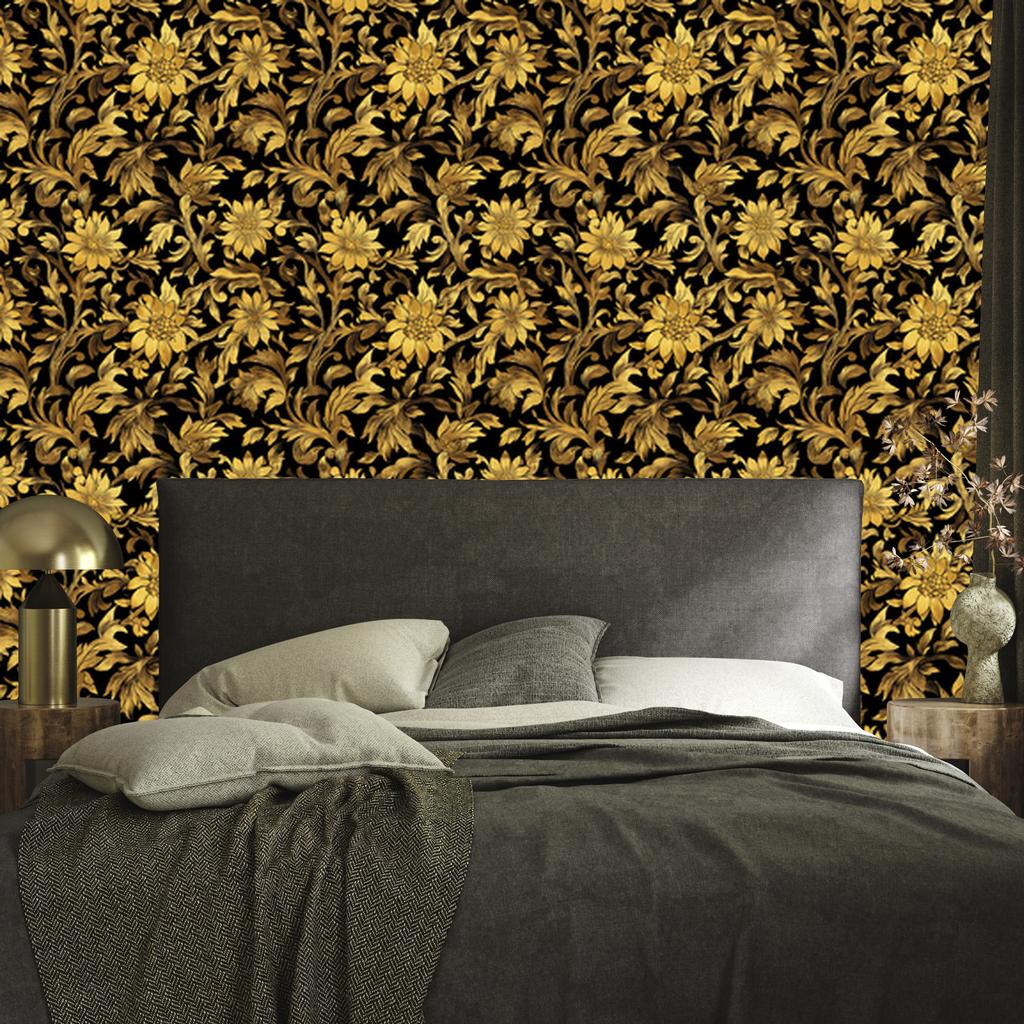 Golden Hibiscus Ochre Wallpaper, Ochre Background for Living Room and Bedroom 50x1000
