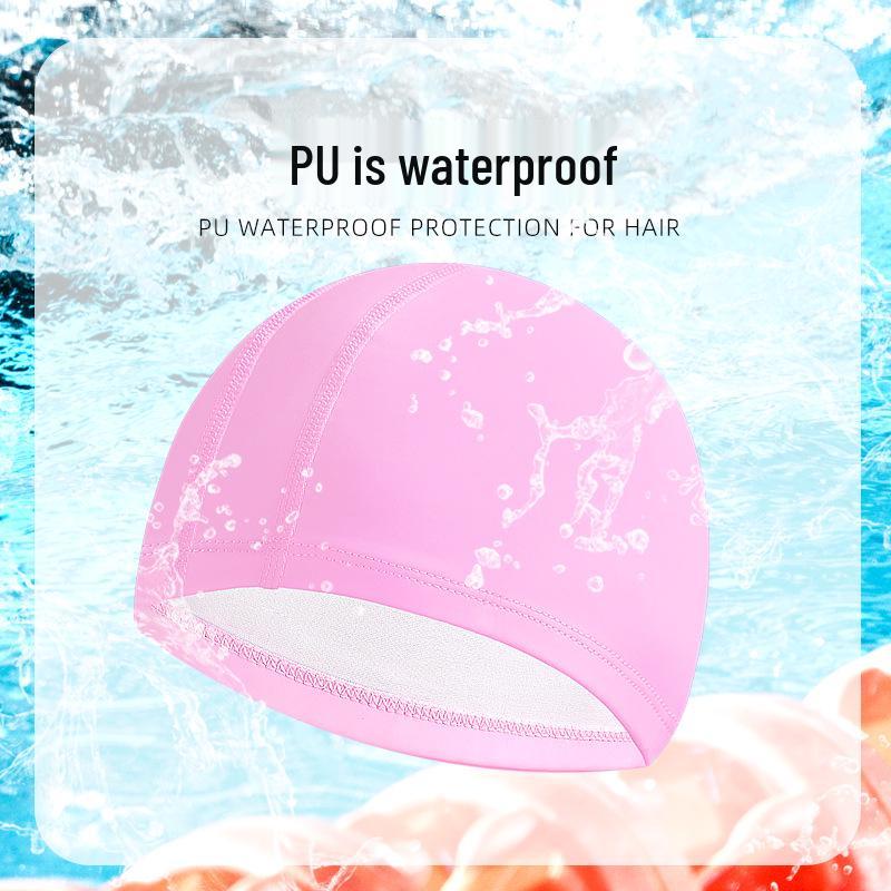 Waterproof PU Coated Adult Swim Cap with Ear Protection - Soft, Non-Constricting