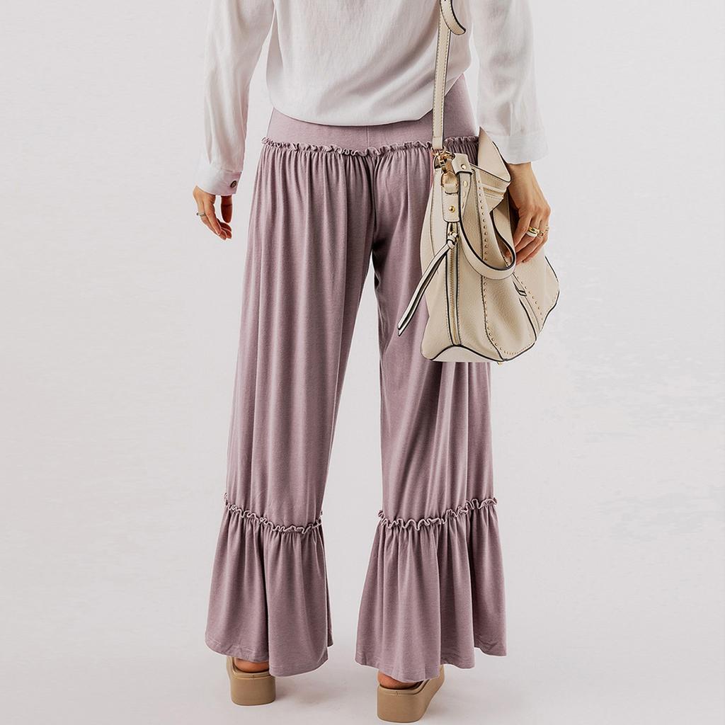 Solid Color High Waist Casual Pants For Women European And American Thin Style Versatile Drawstring Wide Leg Nine-point Trousers For Women