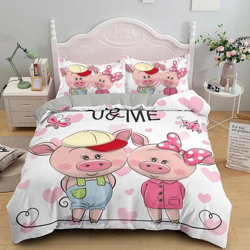 Cartoon Lovely Pig Bedding Set Boys Girls Twin Queen Size Duvet Cover Pillowcase Bed Boys Adult Home Textileextile