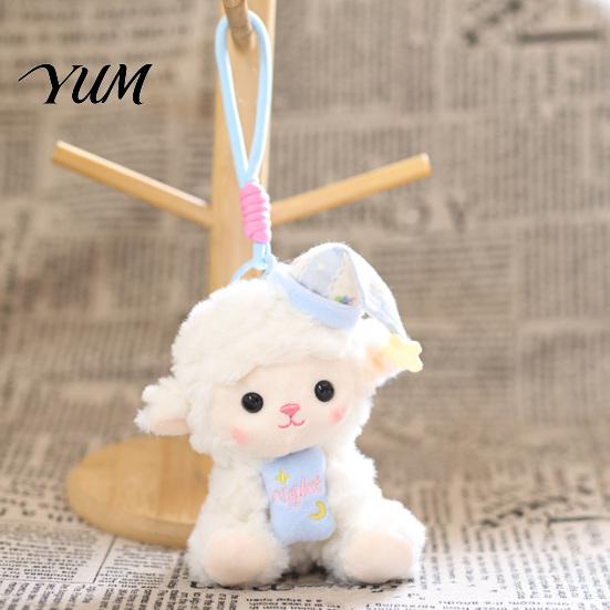 Decorative Hanging Plush Goodnight Sheep Keychain, Cute Sleepy Lamb Stuffed Toy with Nightcap, Sitting Soft Fluffy Bag Charm for Backpack And Nursery